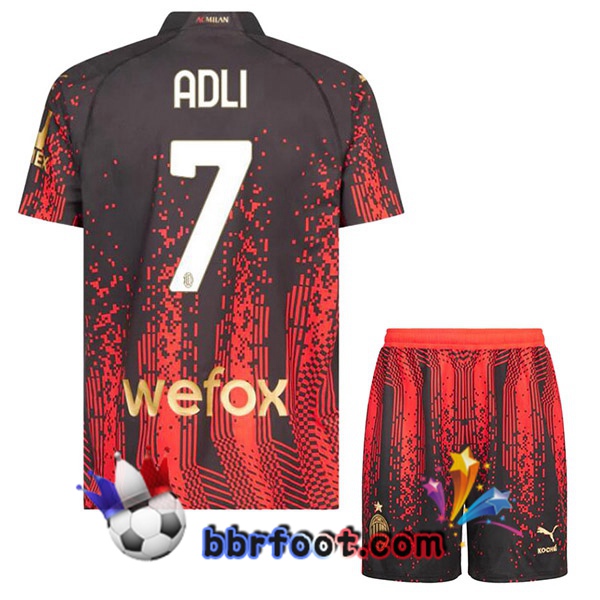 Maillot Foot AC Milan (ADLI 7) Enfant Quatrieme Rouge Noir 2022/2023