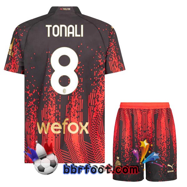 Maillot Foot AC Milan (TONALI 8) Enfant Quatrieme Rouge Noir 2022/2023