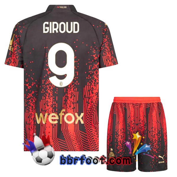 Maillot Foot AC Milan (GIROUD 9) Enfant Quatrieme Rouge Noir 2022/2023