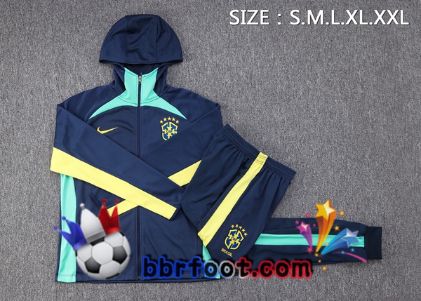 Veste A Capuche Survetement Foot Bresil Bleu Royal 2023/2024