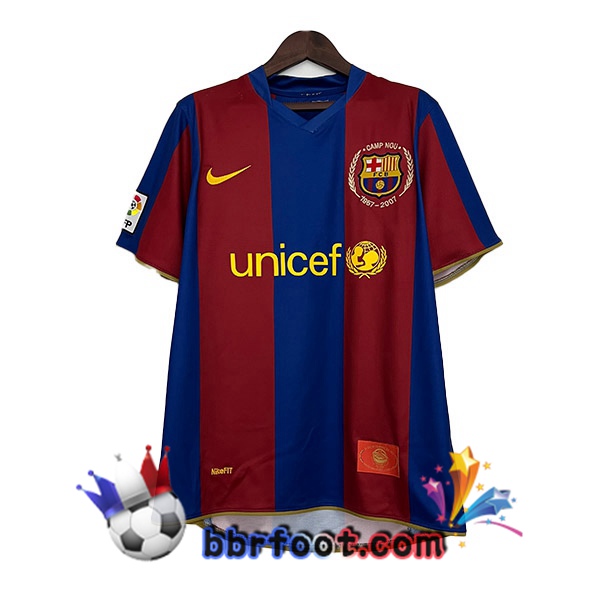 Maillot Foot FC Barcelone Retro Domicile Rouge Bleu 2007-2008