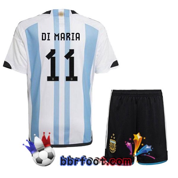 3 Étoiles Maillots Equipe De Argentine (DI MARIA 11) Enfant Domicile Bleu Blanc 2022/2023