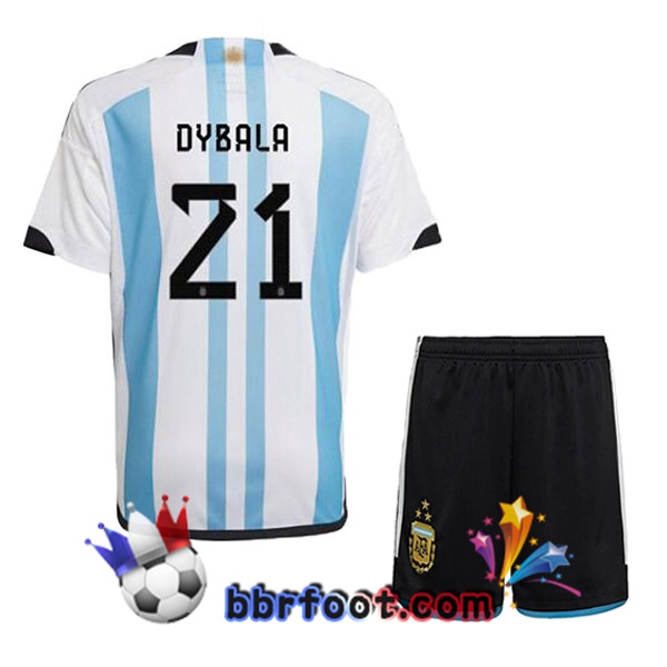 3 Étoiles Maillots Equipe De Argentine (DYBALA 21) Enfant Domicile Bleu Blanc 2022/2023