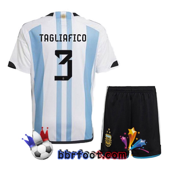 3 Étoiles Maillots Equipe De Argentine (TAGLIAFICO 3) Enfant Domicile Bleu Blanc 2022/2023
