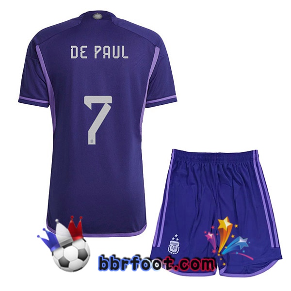 3 Étoiles Maillots Equipe De Argentine (DE PAUL 7) Enfant Exterieur Pourpre 2022/2023