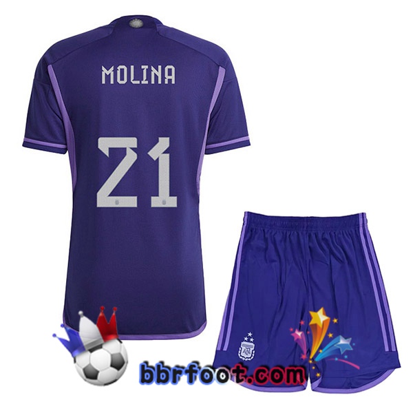 3 Étoiles Maillots Equipe De Argentine (DYBALA 21) Enfant Exterieur Pourpre 2022/2023