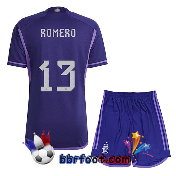 3 Étoiles Maillots Equipe De Argentine (ROMERO 13) Enfant Exterieur Pourpre 2022/2023