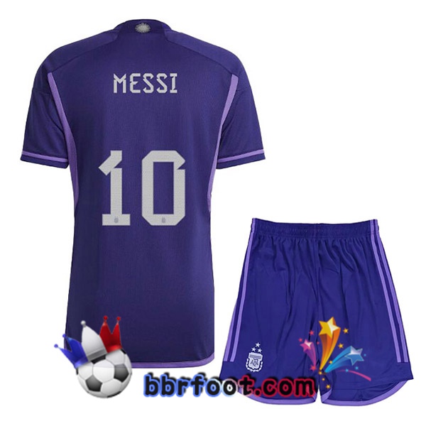 3 Étoiles Maillots Equipe De Argentine (MESSI 10) Enfant Exterieur Pourpre 2022/2023