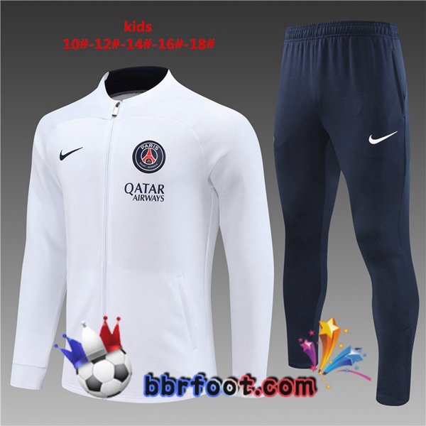 Veste Survetement Foot Paris PSG Enfant Blanc 2023/2024