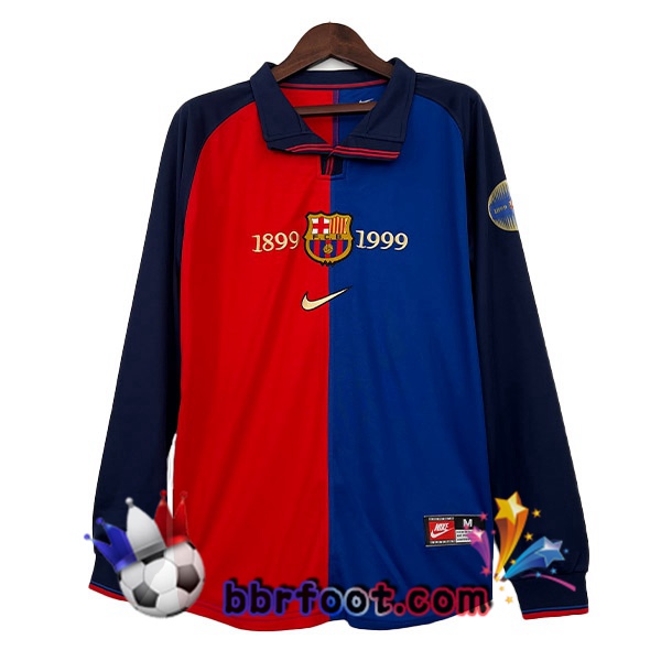 Maillot Foot FC Barcelone Retro 100e Anniversaire Manche longue Rouge Bleu