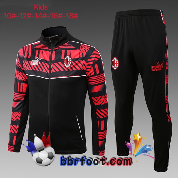 Veste Survetement Foot AC Milan Enfant Noir Rouge 2023/2024