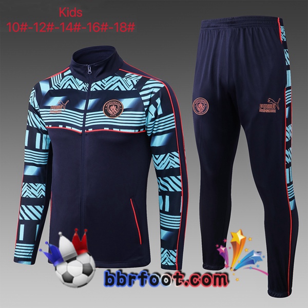 Veste Survetement Foot Manchester City Enfant Noir Bleu 2023/2024