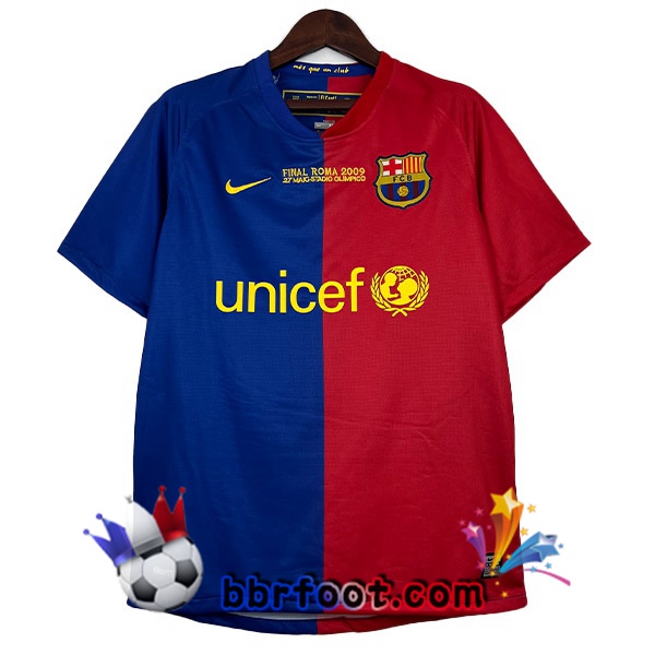Maillot Foot FC Barcelone Retro UEFA Champions League Domicile Rouge Bleu 2008-2009
