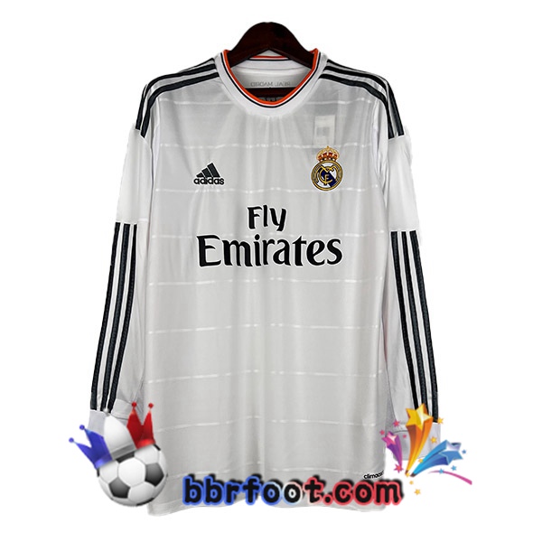 Maillot Foot Real Madrid Retro Domicile Manche longue Blanc 2013-2014
