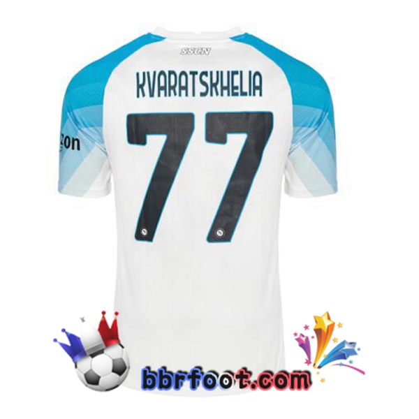 Maillot Foot SSC Naples (Kvaratskhelia 77) Face Game Bleu Blanc 2022/2023