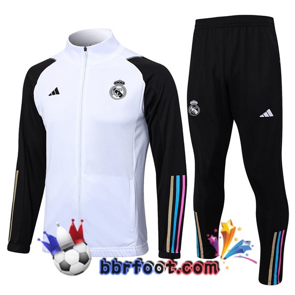 Veste Survetement Foot Real Madrid Blanc Noir 2023/2024