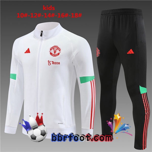 Veste Survetement Foot Manchester United Enfant Blanc 2023/2024