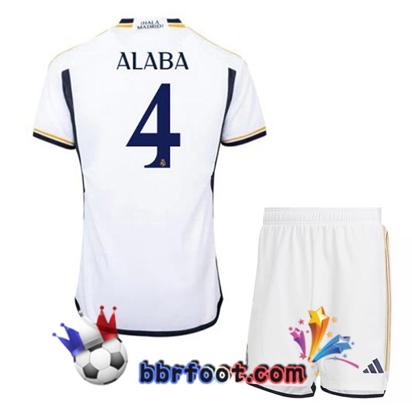 Maillot Foot Real Madrid (Alaba 4) Enfant Domicile Blanc 2023/2024