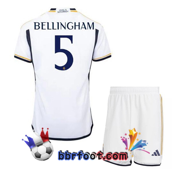 Maillot Foot Real Madrid (Bellingham 5) Enfant Domicile Blanc 2023/2024