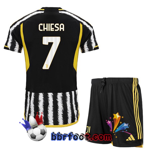 Maillot Foot Juventus (CHIESA 7) Enfant Domicile Noir Blanc 2023/2024