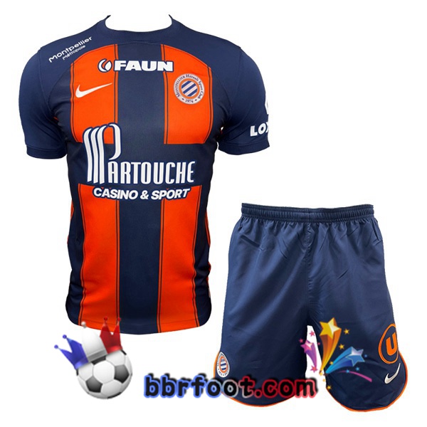 Maillot Foot Montpellier HSC Enfant Domicile Bleu Orange 2023/2024 Maillot Foot Montpellier HSC Enfant Domicile Bleu Orange 2023/2024