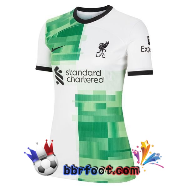 Maillot Foot FC Liverpool Femme Exterieur Blanc Vert 2023/2024 Maillot Foot FC Liverpool Femme Exterieur Blanc Vert 2023/2024