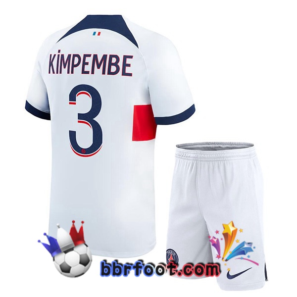 Maillot Foot Paris PSG (Kimpembe 3) Enfant Exterieur Blanc 2023/2024