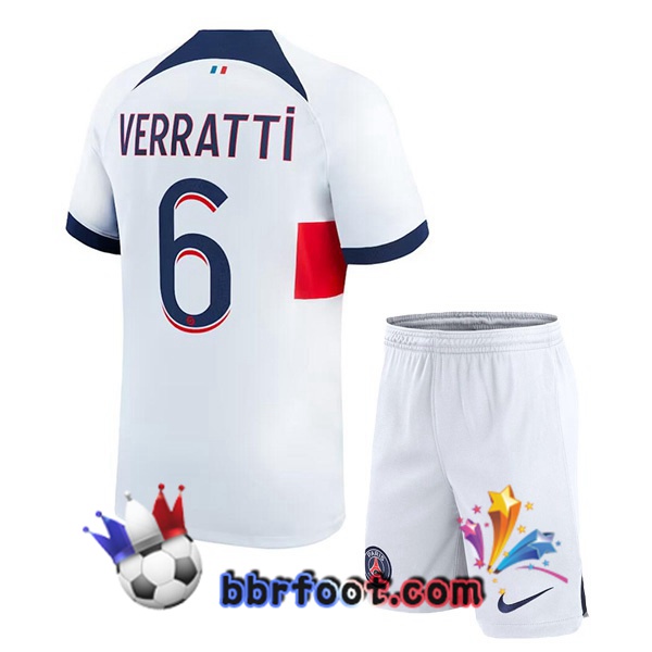Maillot Foot Paris PSG (Verratti 6) Enfant Exterieur Blanc 2023/2024