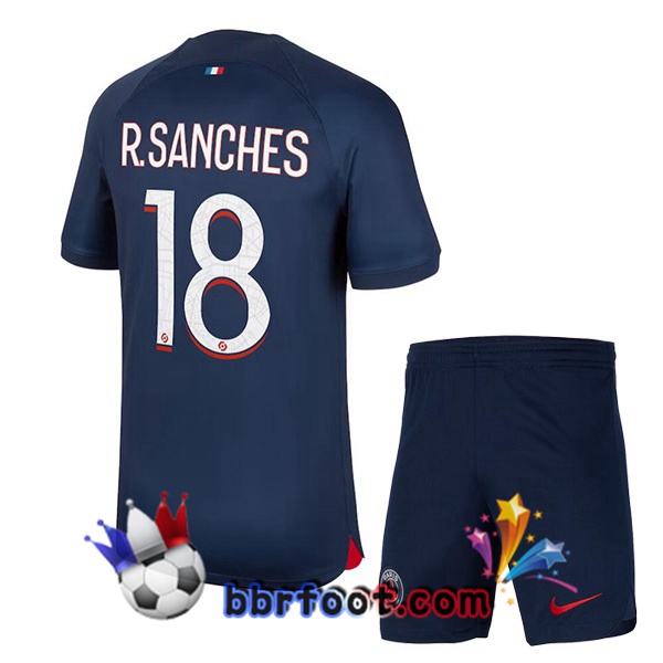 Maillot Foot Paris PSG (R.Sanches 18) Enfant Domicile Bleu Royal 2023/2024