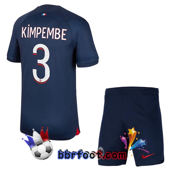 Maillot Foot Paris PSG (Kimpembe 3) Enfant Domicile Bleu Royal 2023/2024