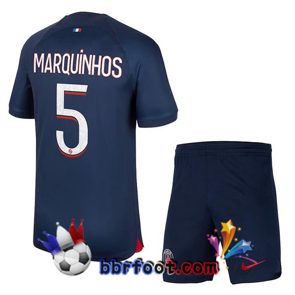 Maillot Foot Paris PSG (Marquinhos 5) Enfant Domicile Bleu Royal 2023/2024