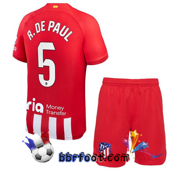 Maillot Foot Atletico Madrid (R. De Paul 5) Enfant Domicile Rouge 2023/2024 Maillot Foot Atletico Madrid (R. De Paul 5) Enfant Domicile Rouge 2023/2024