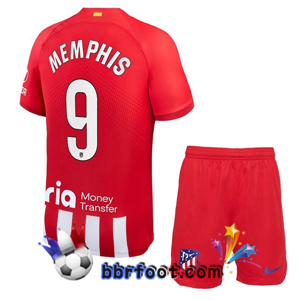 Maillot Foot Atletico Madrid (Memphis 9) Enfant Domicile Rouge 2023/2024