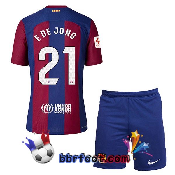 Maillot Foot FC Barcelone (F. DE JONG 21) Enfant Domicile Bleu Rouge 2023/2024