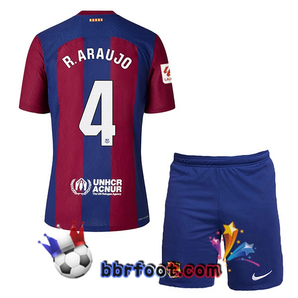 Maillot Foot FC Barcelone (R. ARAUJO 4) Enfant Domicile Bleu Rouge 2023/2024 Maillot Foot FC Barcelone (R. ARAUJO 4) Enfant Domicile Bleu Rouge 2023/2024