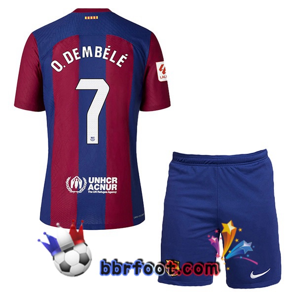 Maillot Foot FC Barcelone (O. DEMBÉLÉ 7) Enfant Domicile Bleu Rouge 2023/2024