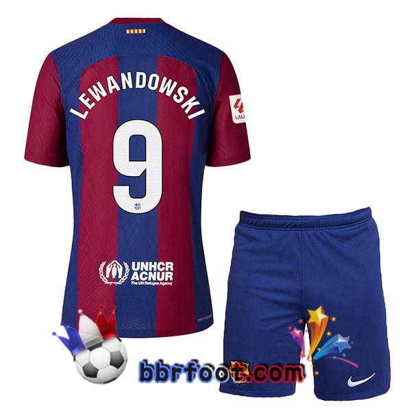 Maillot Foot FC Barcelone (LEWANDOWSKI 9) Enfant Domicile Bleu Rouge 2023/2024