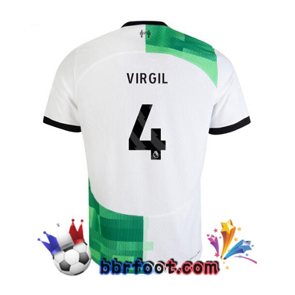 Maillot Foot FC Liverpool (VIRGIL 4) Exterieur Blanc Vert 2023/2024