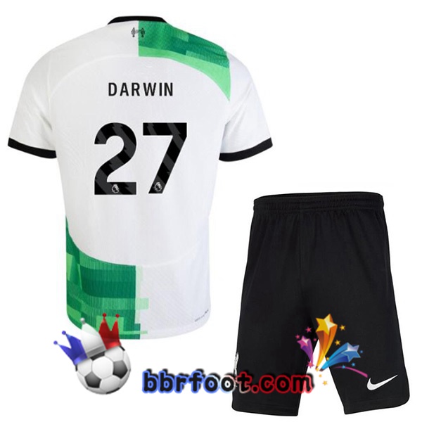 Maillot Foot FC Liverpool (DARWIN 27) Enfant Exterieur Blanc Vert 2023/2024