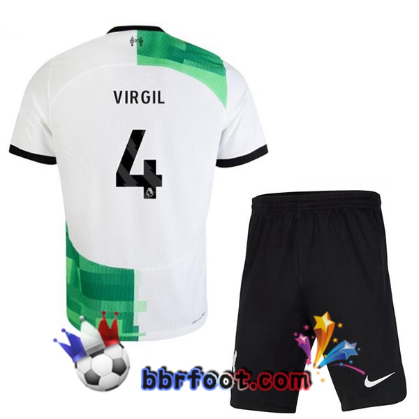 Maillot Foot FC Liverpool (VIRGIL 4) Enfant Exterieur Blanc Vert 2023/2024