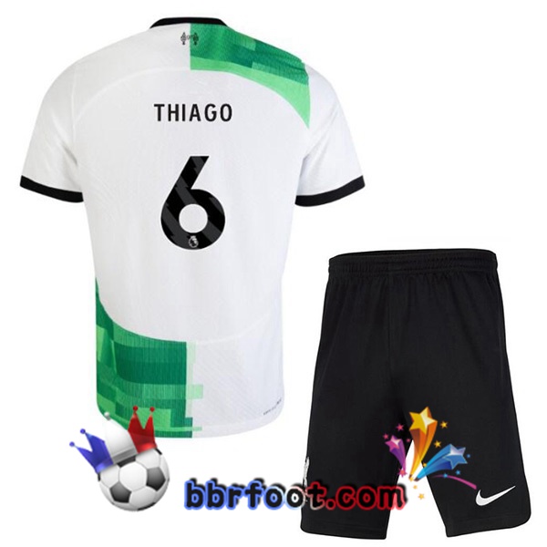Maillot Foot FC Liverpool (THIAGO 6) Enfant Exterieur Blanc Vert 2023/2024