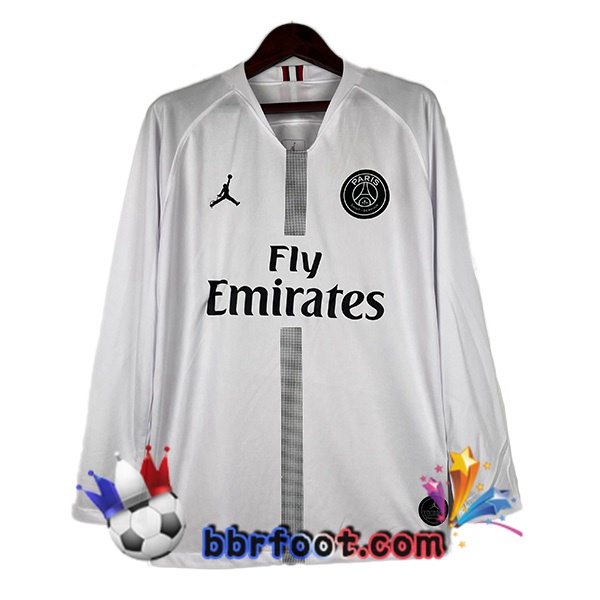 Maillot de Foot Paris PSG Retro Exterieur Manche Longue Blanc 2018-2019