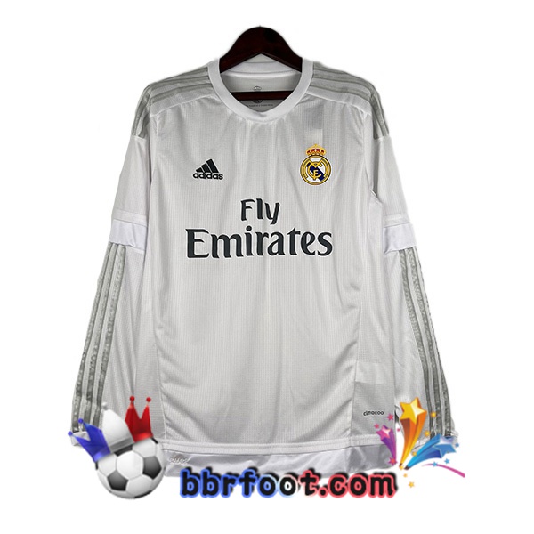 Maillot de Foot Real Madrid Retro Domicile Manche Longue Blanc 2015-2016