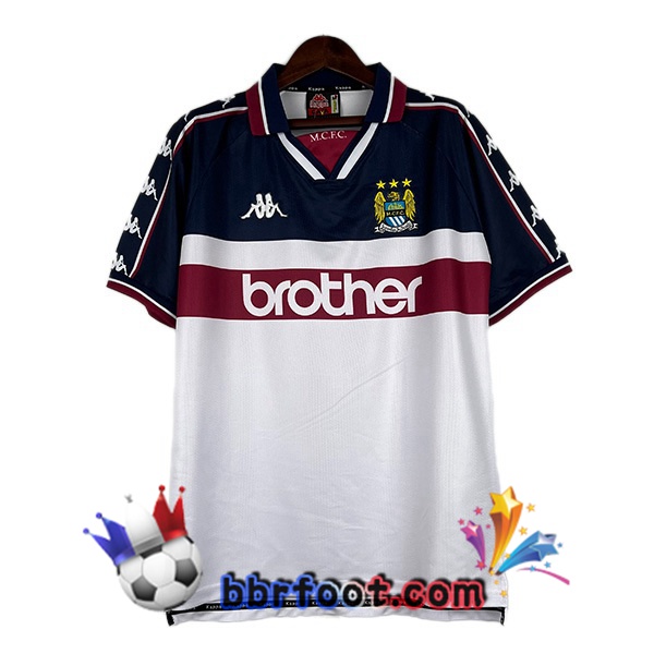 Maillot de Foot Manchester City Retro Exterieur Blanc 1997-1998