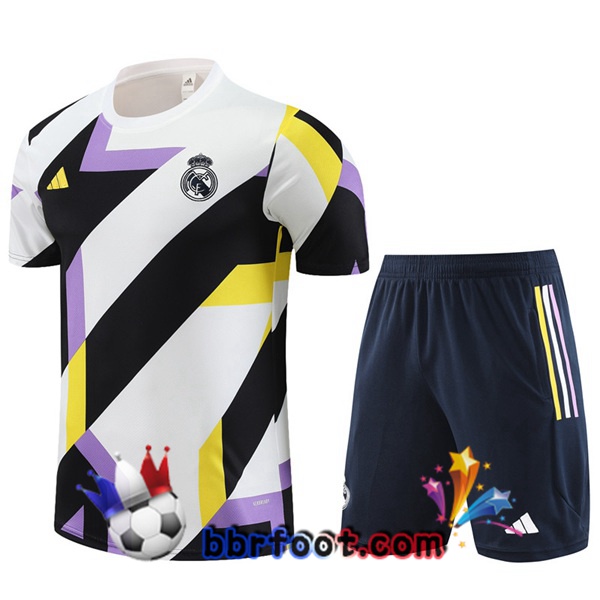 Ensemble Training T-Shirts Real Madrid + Shorts Blanc Noir 2023/2024