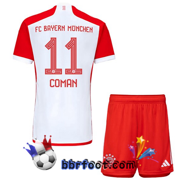 Maillot Foot Bayern Munich (Coman 11) Enfant Domicile Blanc Rouge 2023/2024