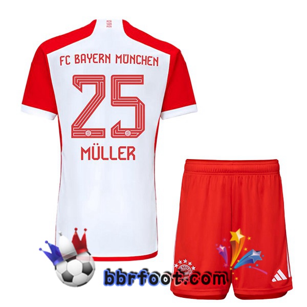 Maillot Foot Bayern Munich (Müller 25) Enfant Domicile Blanc Rouge 2023/2024