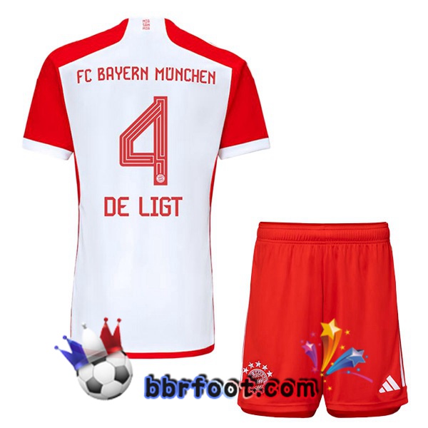 Maillot Foot Bayern Munich (de Ligt 4) Enfant Domicile Blanc Rouge 2023/2024