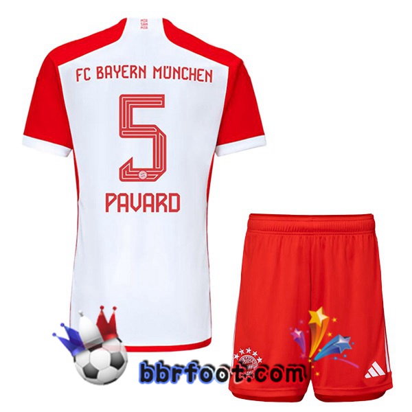 Maillot Foot Bayern Munich (Pavard 5) Enfant Domicile Blanc Rouge 2023/2024