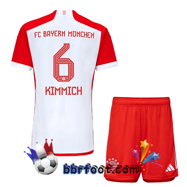 Maillot Foot Bayern Munich (Kimmich 6) Enfant Domicile Blanc Rouge 2023/2024